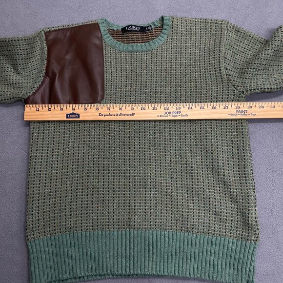 Ralph Lauren Faux Leather Trim Wool Blend Sweater Womens SP Green Old Money Prep - Picture 10 of 16
